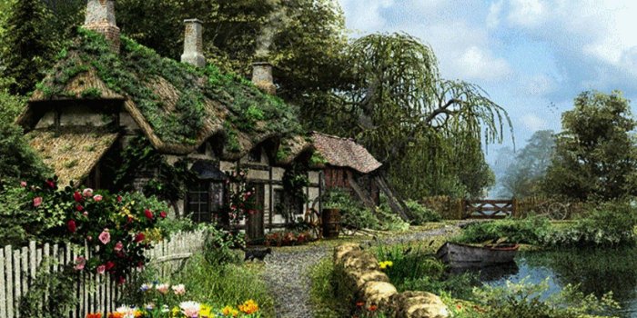 1280x720 Glamorous, English, Cottage, House, Wallpaper, Boat, River, Garden