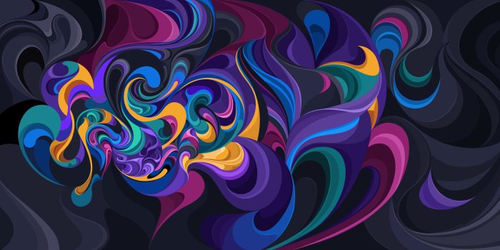 3840x1848 Black, blue, green, yellow, and pink abstract painting