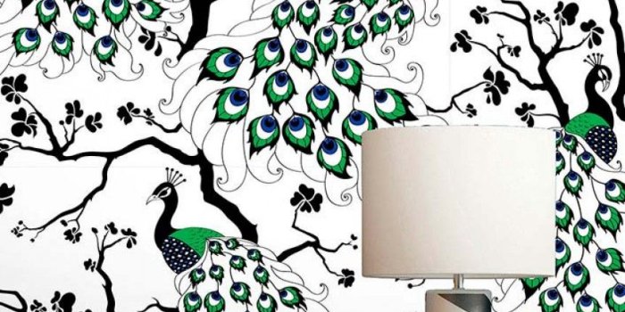 863x1100 Wallpaper Peacock (White, Blue, Green, Black) | Wallpaper from the 70s