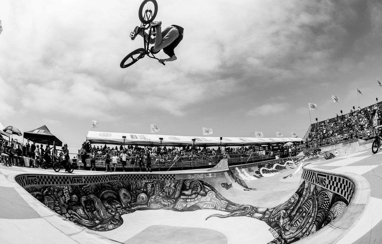 1332x850 Wallpaper bike, park, bmx, street, red bull, vans, contest