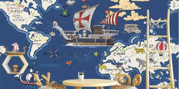 1000x800 Custom Wallpaper Unicorn Cartoon Sailing Map Children Room