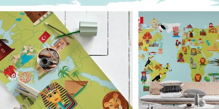 900x2073 Cartoon map of World Wall mural | Childrens wall murals, Wall