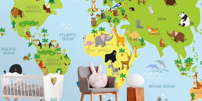1846x1600 3D Cartoon World Map 036 Wall Murals | AJ Wallpaper