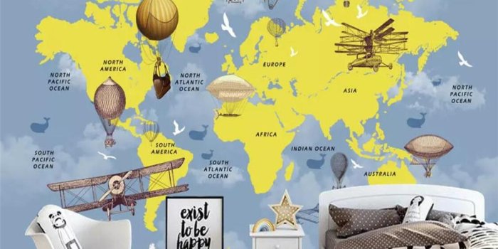 1000x800 Custom Photo Wallpaper Mural Cartoon World Map Background