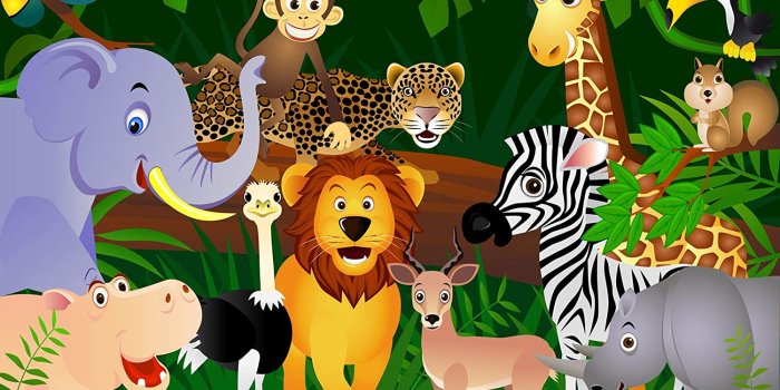 1500x1125 Amazon.com: Cartoon Jungle Animals Wall Mural Non-Woven Photo