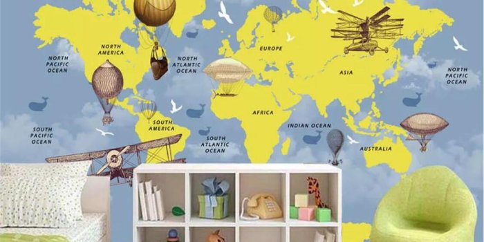 1000x800 Custom Photo Wallpaper Mural Cartoon World Map Background