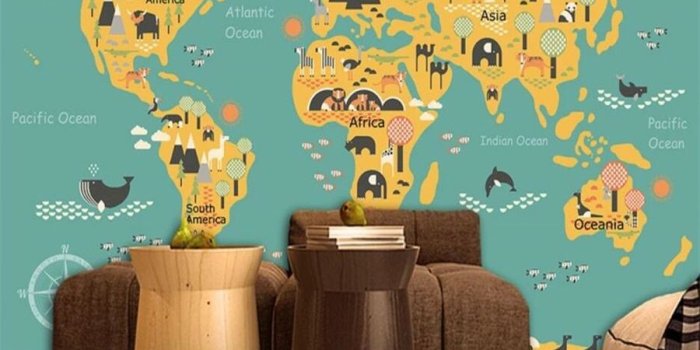 900x900 Custom wallpaper 3d murals cartoon children's world map TV