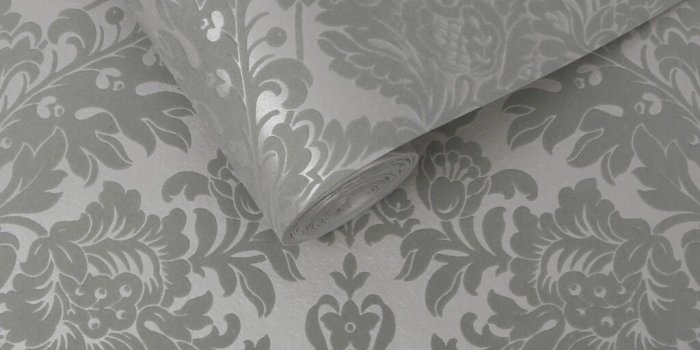 1024x1024 Gothic Damask Flock Gray & Silver Wallpaper - GrahamBrownUS