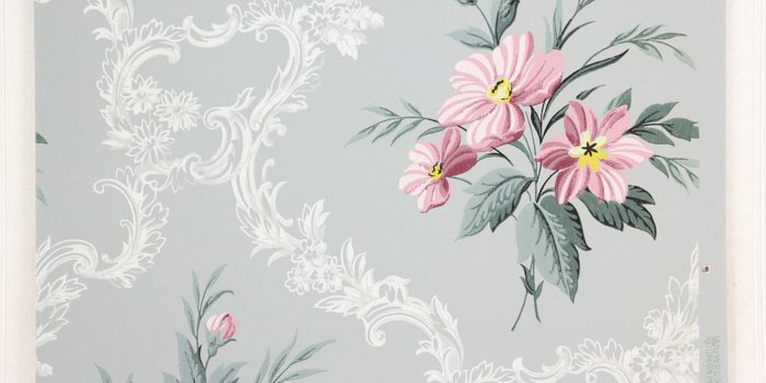 2048x1366 1940s Vintage Wallpaper Pink Bouquets on Gray - Rosie's Vintage