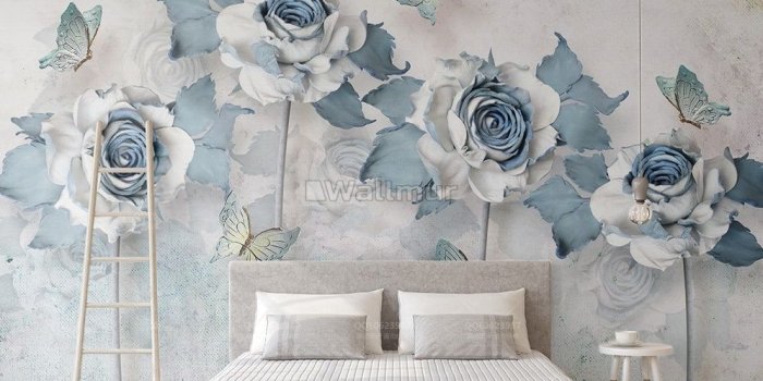 996x864 Soft Blue Floral Wallpaper Mural • Wallmur®