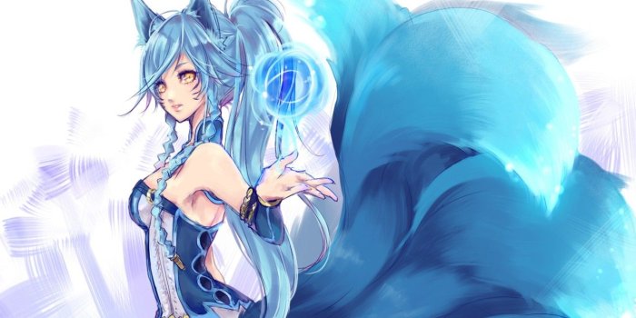 1332x850 Wallpaper Girl, Fox, Magic, League of Legends, Ahri, Tail, Ears