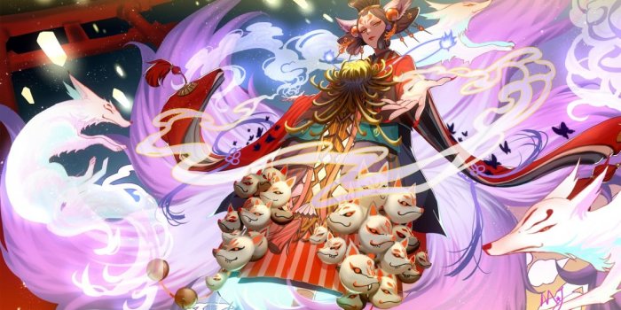 1133x700 Animal animal ears brown hair fox foxgirl majiang mask multiple