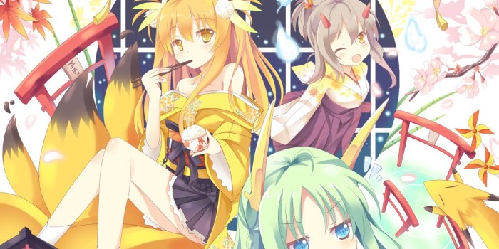 1517x1074 Desktop Wallpapers fox girls Anime young woman