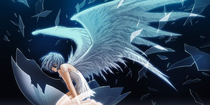 1920x1080 Anime girl angel wings broken blue eyes hair light wallpaper