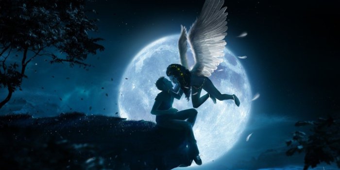 1332x850 Wallpaper leaves, girl, clouds, night, open, tree, the moon
