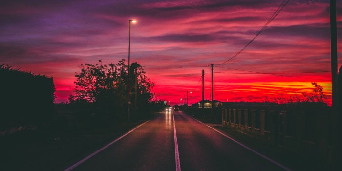 2560x1440 2560x1440 road, sunset, horizon, marking desktop PC and Mac wallpaper