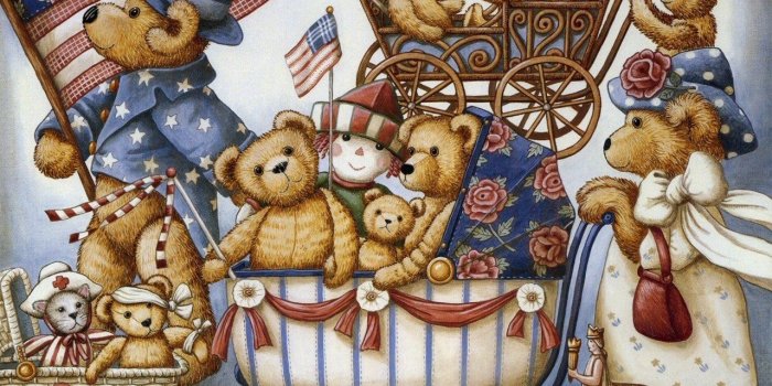 1280x1024 Teddy Bear Family on way to 4th of July Wallpaper and Background