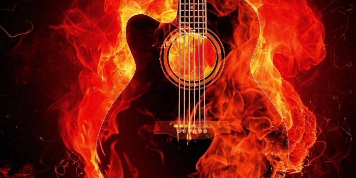 1280x1280 Download wallpaper 1280x1280 guitar, fire, photoshop, flame ipad