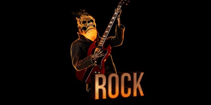 1440x900 Download wallpaper red, fire, skull, guitar, minimalism, skeleton