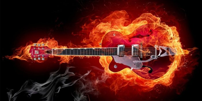 1440x900 guitar, 3D, Artwork, Fantasy Art, Fire Wallpapers HD / Desktop and