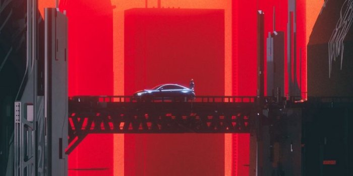 800x1420 Download wallpaper 800x1420 city, car, bridge, futurism, cyberpunk