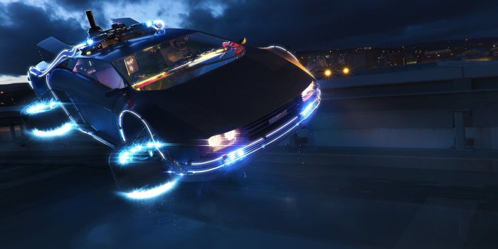 1917x913 Flying car digital wallpaper, car, fantasy art, futuristic