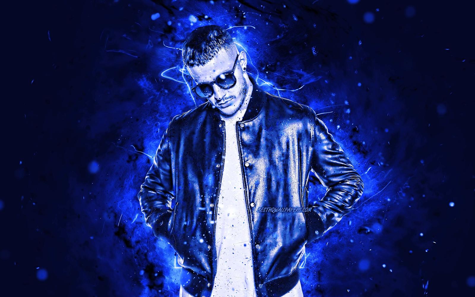 3840x2400 Download wallpapers DJ Snake, 4k, blue neon lights, french DJ, fan