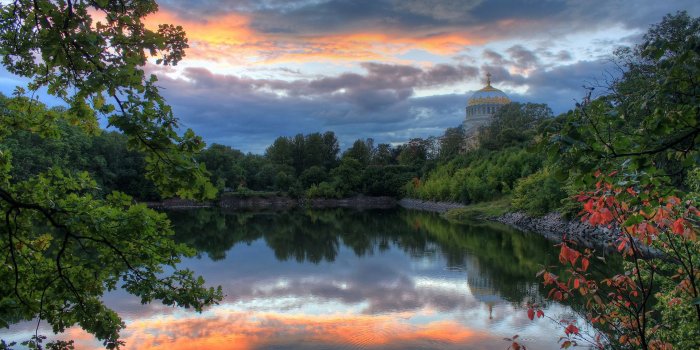 1920x1200 Summer pond church wallpaper | 1920x1200 | #32021