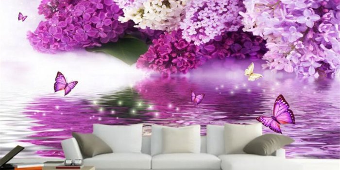1000x800 beibehang Custom wallpaper purple flowers water reflection