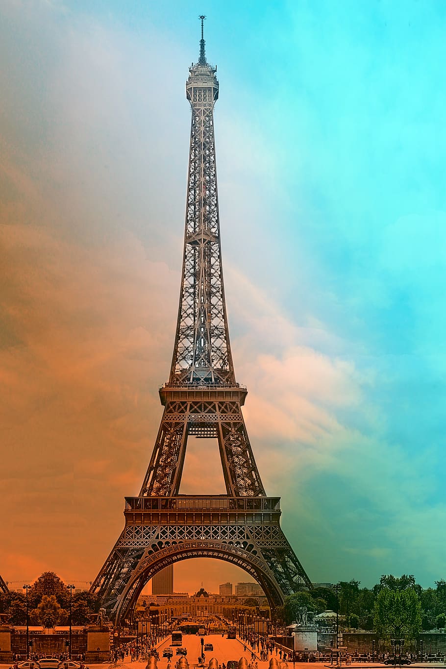 910x1365 HD wallpaper: eiffel tower, paris, france, sights, sunset
