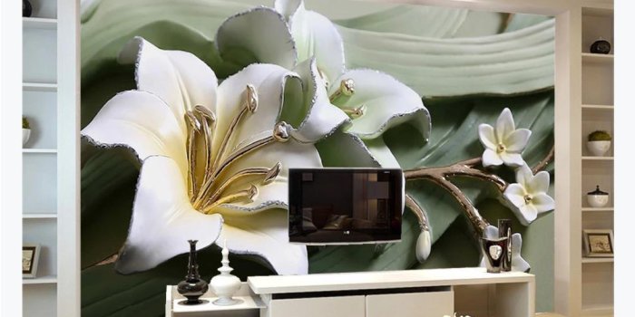 1006x782 Custom Photo Wallpaper Murals Large 3D Lily Flower Relief Wall 3D