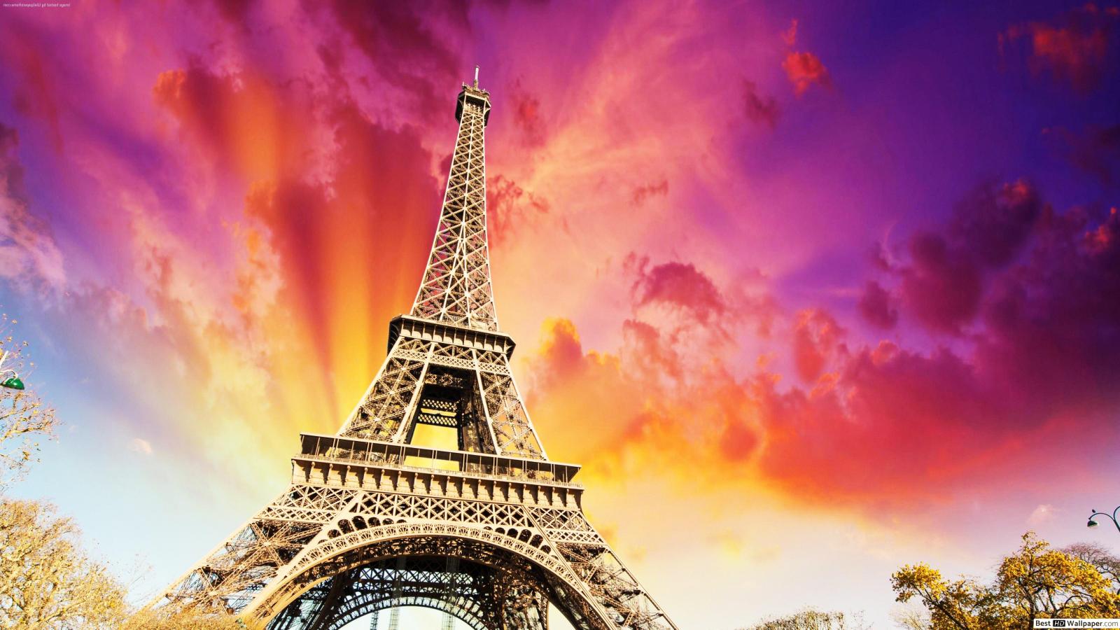 3840x2160 Eiffel Tower and Sunset HD wallpaper download