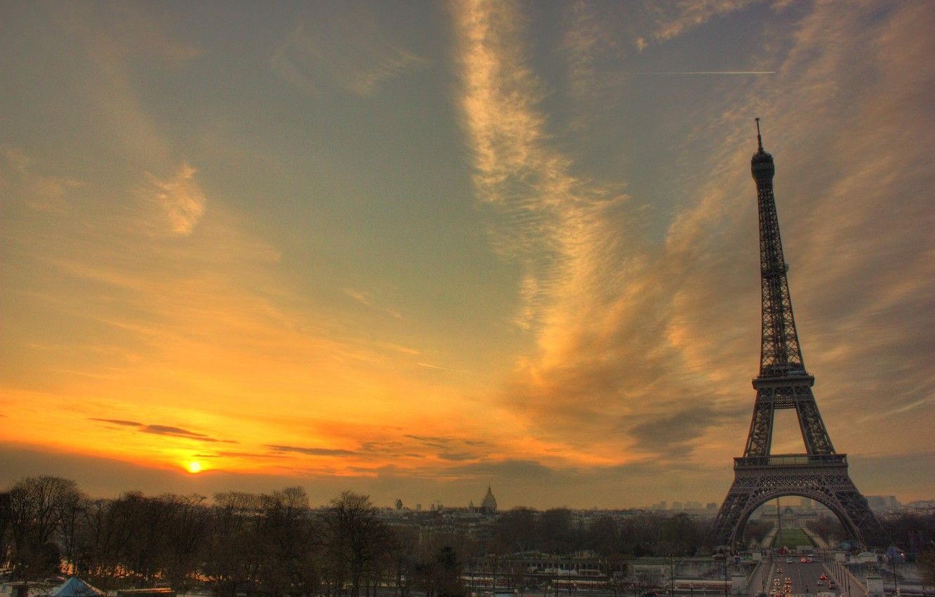 1332x850 Wallpaper sunset, Eiffel tower, Paris, France images for desktop