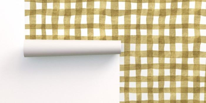 1024x1024 Peel-and-Stick Removable Wallpaper Plaid Mustard Yellow And White