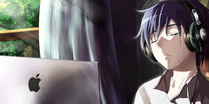 1680x1050 1680x1050 Anime Boy Crying In Front Of Apple Laptop 1680x1050