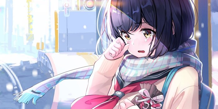 2048x1536 Download 2048x1536 Crying, Anime Girl, Tears, Scarf, Broken Heart