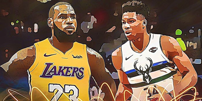 1890x958 Lebron James vs Giannis Antetokounmpo Digital Art Painting. Lebron