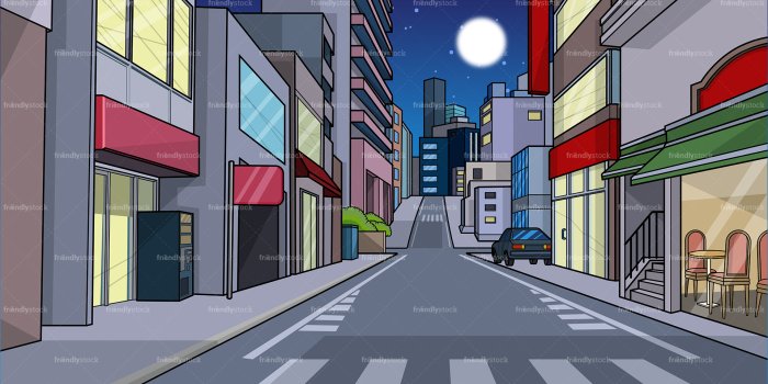 1920x1080 City Street At Night Background Cartoon Clipart Vector - FriendlyStock