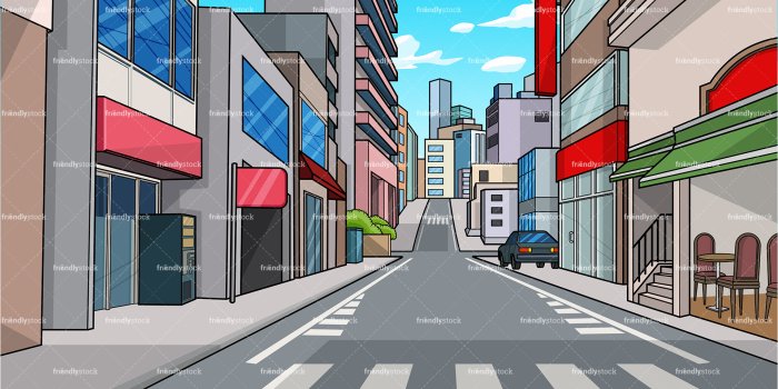 1920x1080 City Street Background Cartoon Clipart Vector - FriendlyStock