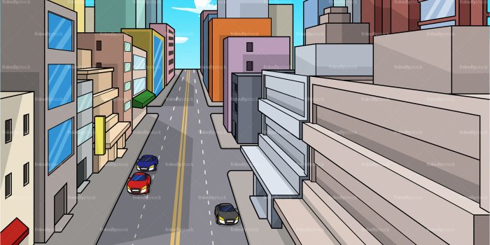 1920x1080 Downtown City Street Background Cartoon Clipart Vector - FriendlyStock