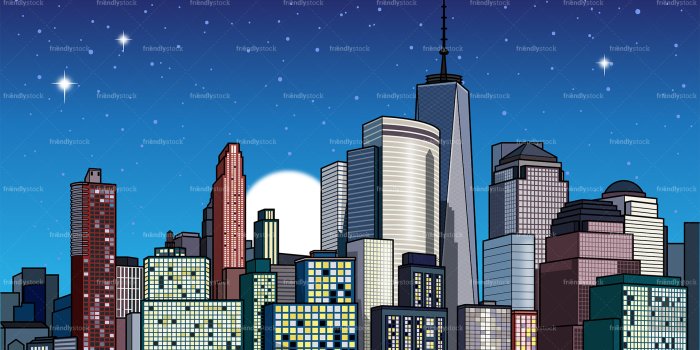 1920x1080 City At Night Background Cartoon Clipart Vector - FriendlyStock