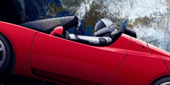 736x1472 marvelous wallpaper Tesla Roadster, Astronaut, earth orbit, space