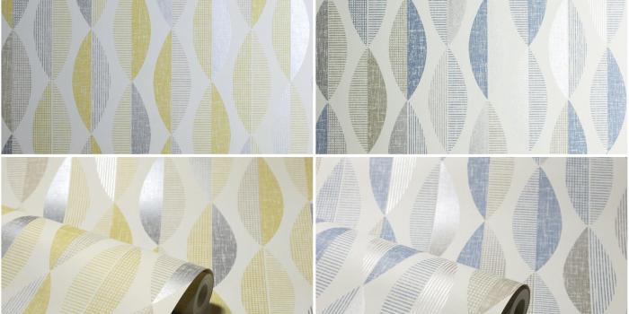 1800x1800 Geometric Wallpaper Yellow Blue White Beige Silver Metallic Ovals