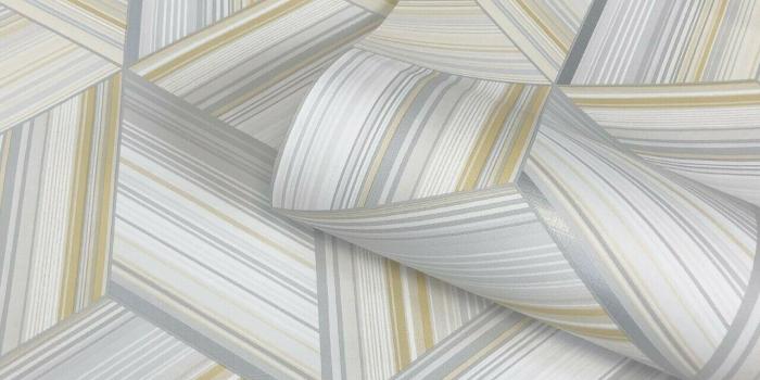 1280x1280 Belgravia Metallic Geometric Stripes Wallpaper Cube Yellow Grey
