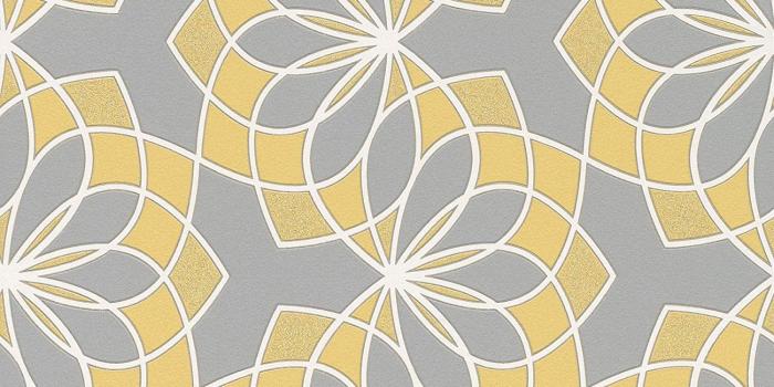 1500x1500 Rasch Scala Floral Spiro Geometric Wallpaper Yellow 304015