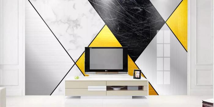 1127x896 Black White Yellow Geometric Marble Wall Mural 3D Abstract