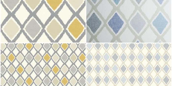 1800x1800 Arthouse Ayat Diamond Geometric Lattice Wallpaper Blue Yellow Grey