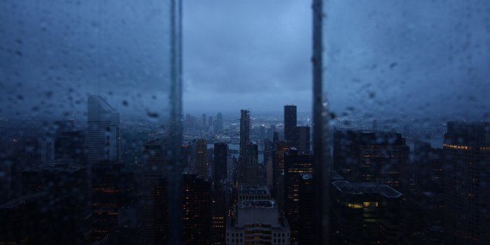 3840x2400 Download wallpaper 3840x2400 night city, window, rain, skyscrapers