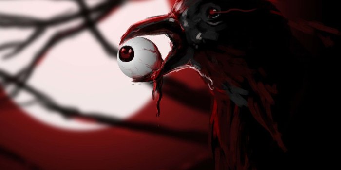 1332x850 Wallpaper eyes, bird, blood, art, Raven, eyeball images for