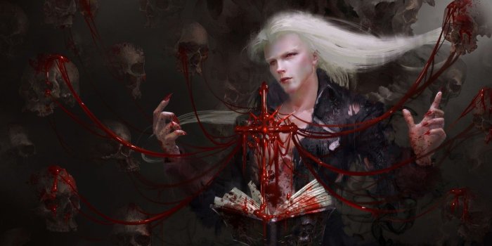 1332x850 Photo Wallpaper Blood, Vampire, Skull, Spell, Red Eyes, - Fantasy
